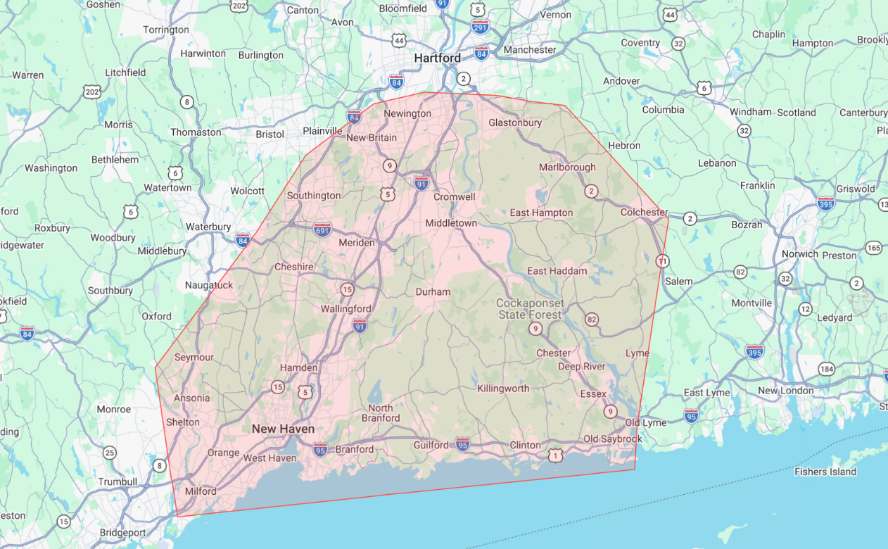 Colonial Flooring America Service Area Map